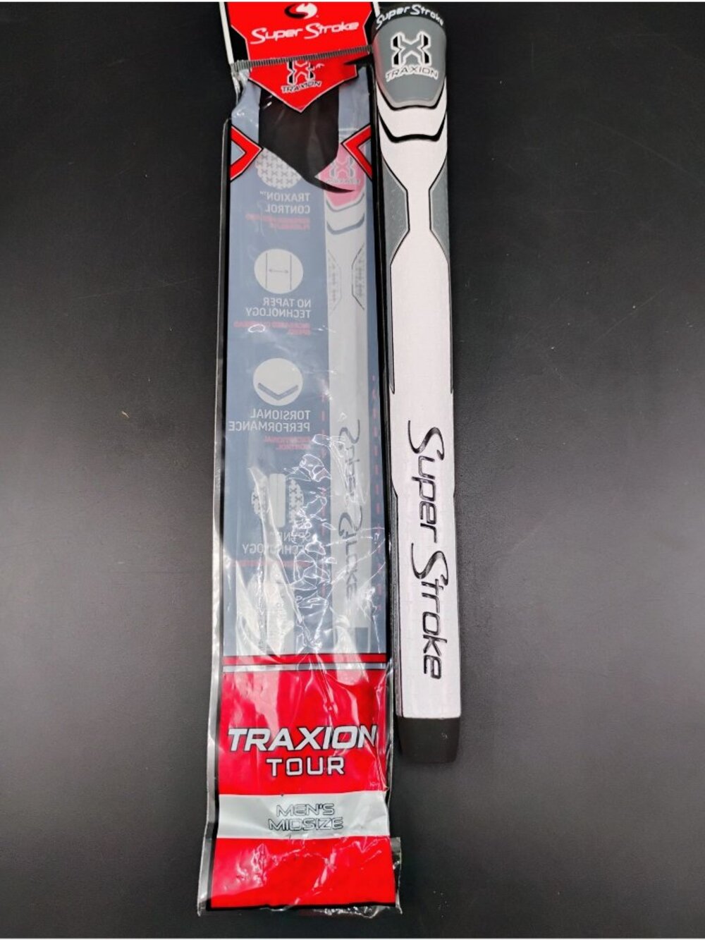 Super Stroke Traxion Tour Putter Grip Mens Midsize White/Grey